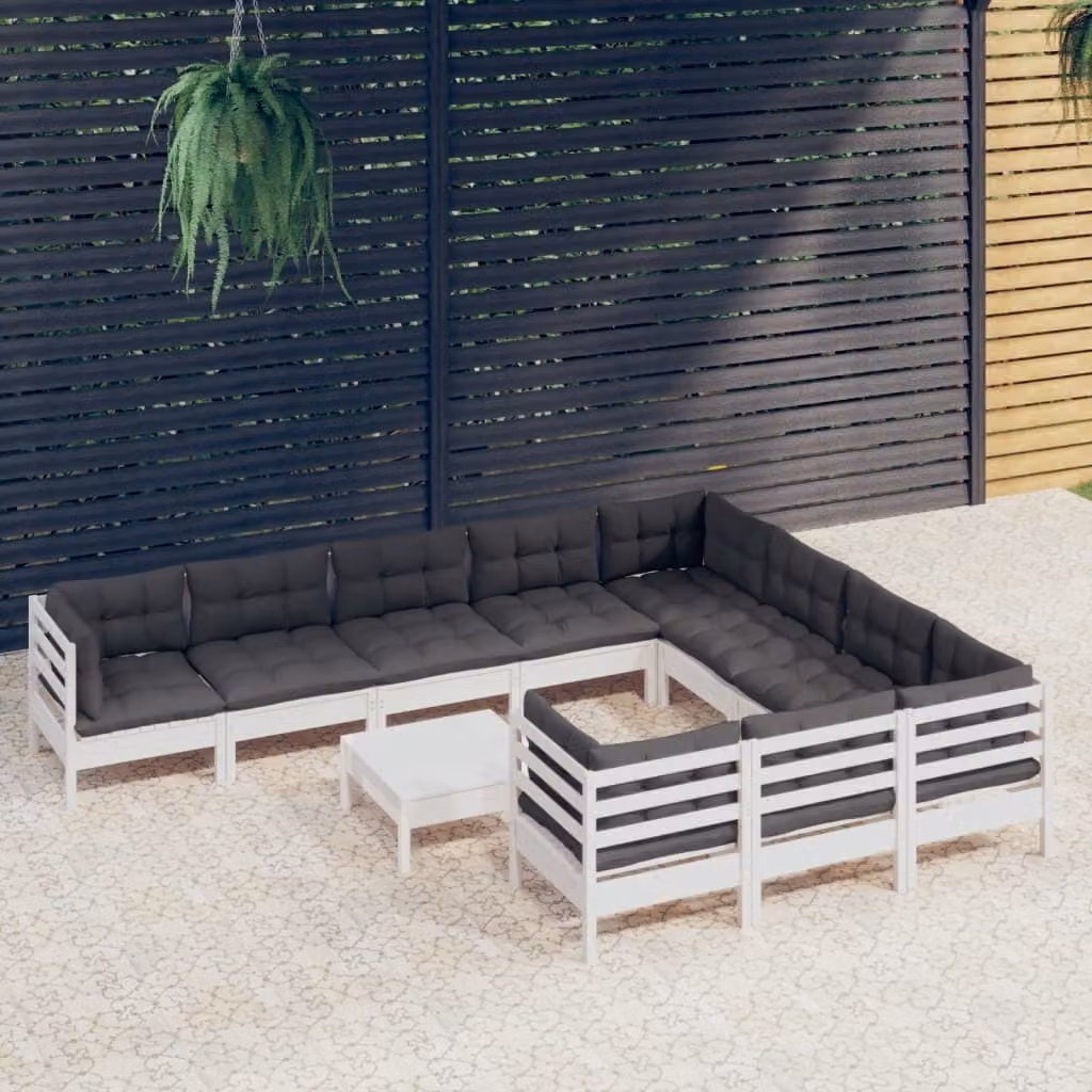 The Living Store Set da giardino 11 pezzi con cuscini in legno di pino bianco