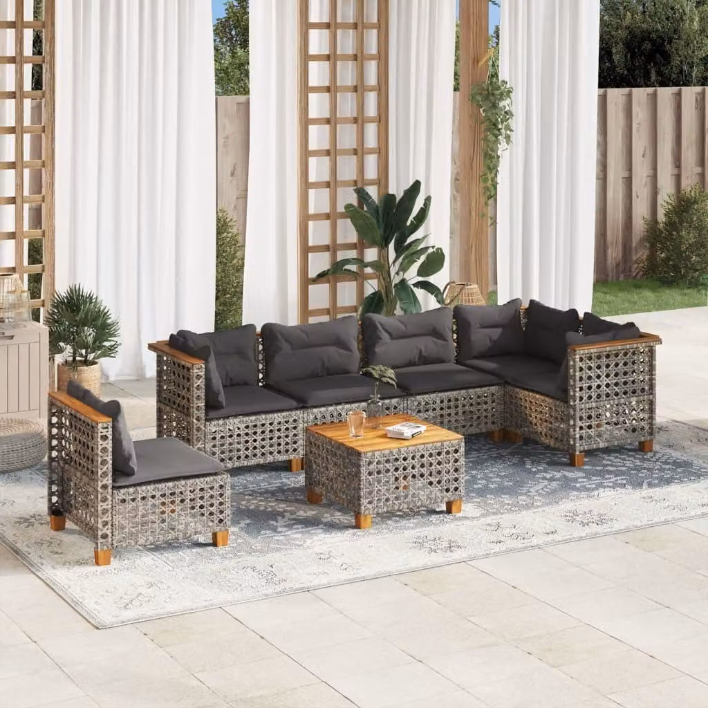Maison Exclusive - Set da giardino 7 pezzi con cuscini in polyrattan grigio