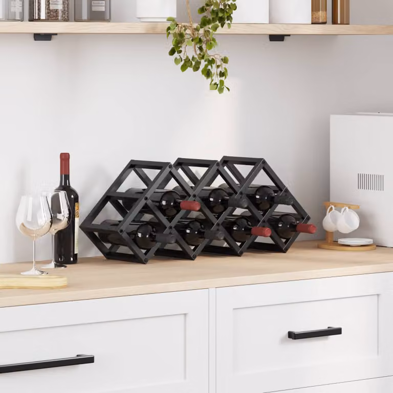 vidaXL Portabottiglie Moderno in Metallo Nero L: 63 cm, P: 16,5 cm, H: 25 cm