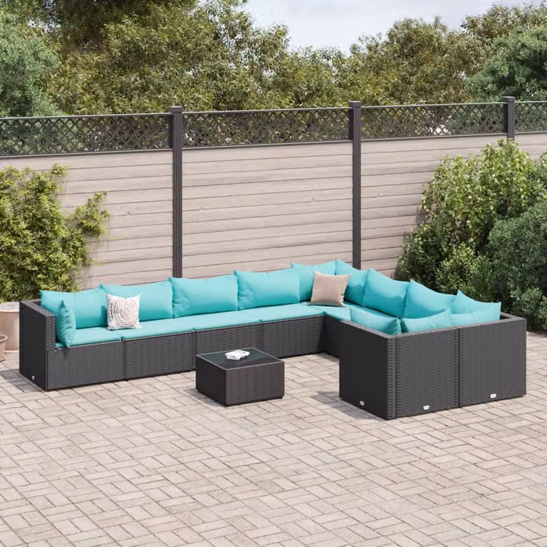 Set di Divani da Giardino Moderno vidaXL con Cuscini e Tavolino da Esterno in Polyrattan e Acciaio, Colore Blu Turchese
