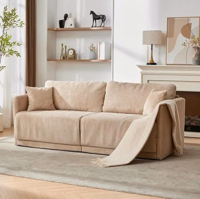 Divano letto convertibile beige 182x88x84 cm, tessuto in poliestere, 2 colli