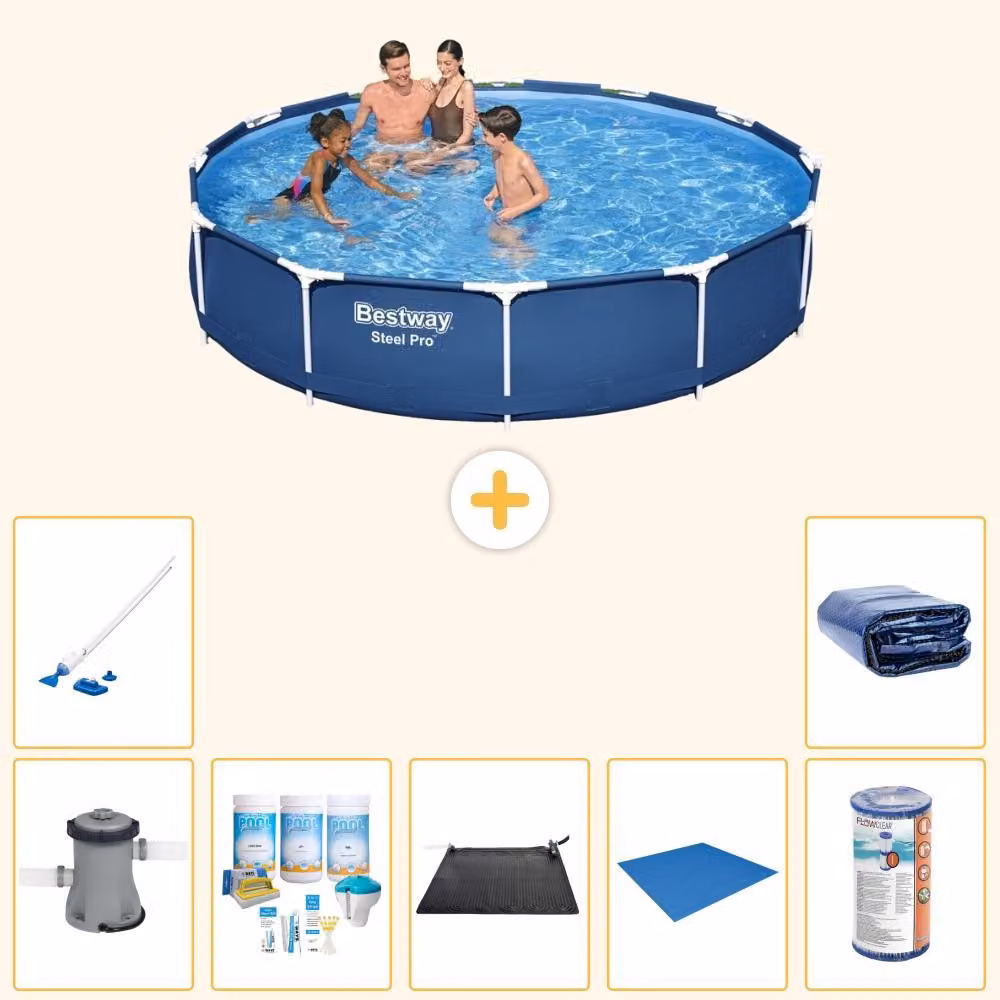 Piscina gonfiabile Bestway Steel Pro, rotonda, dimensioni 366x76 cm, composta da 8 elementi, modello S21601