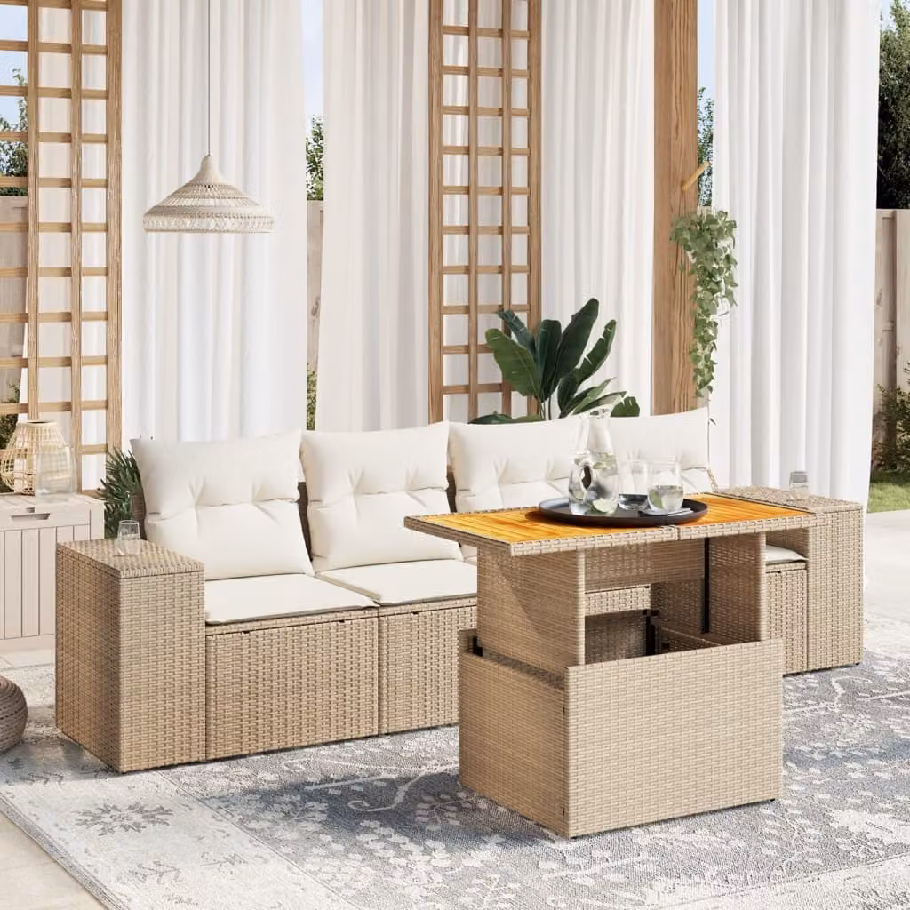 Maison Exclusive - Set Divano da Giardino 5 pz con Cuscini Beige in Polyrattan