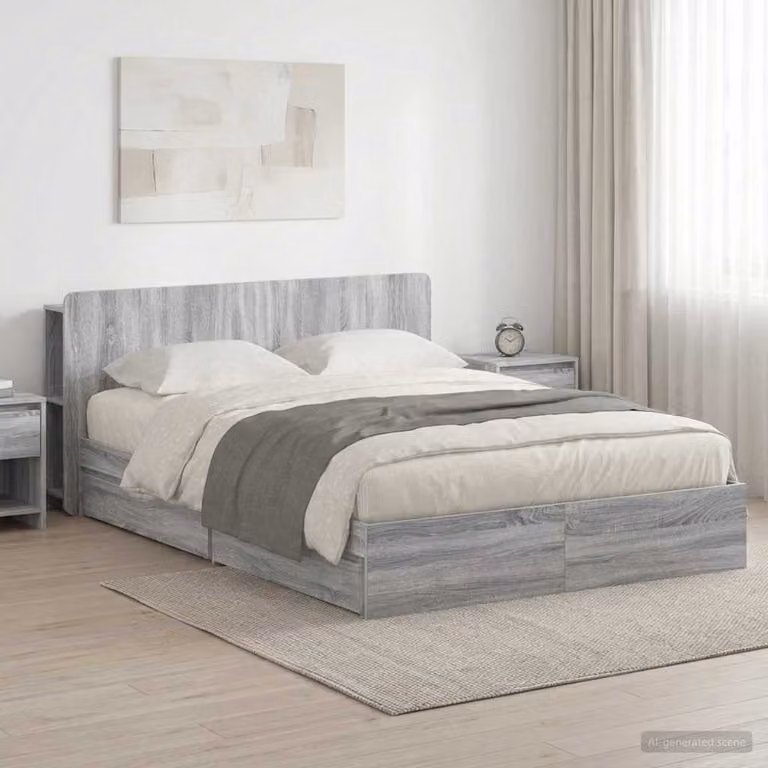 vidaXL Telaio letto con contenitore e cassetti Sonoma grigio L/P/H: 200 x 140 x 154 cm