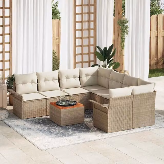 Set Divano da Giardino 9 pz 8-Numero di posti Beige e Crema 3355978