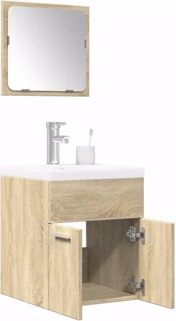 Set Mobili da Bagno Moderno vidaXL in Legno e Vetro, Colore Bianco e Marrone, L/P/H: 76,7 x 46 x 41 cm