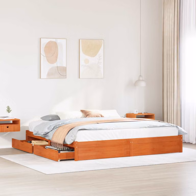 Letto con cassetto vidaXL in legno di pino marrone cerato L 180 x P 200 cm
