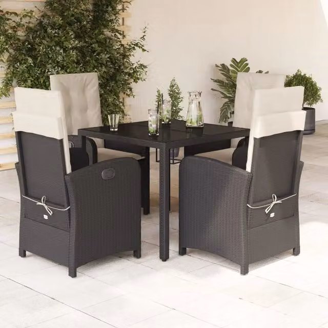 Set da Pranzo da Giardino 5 pz Nero con Cuscini in Polyrattan 3212196