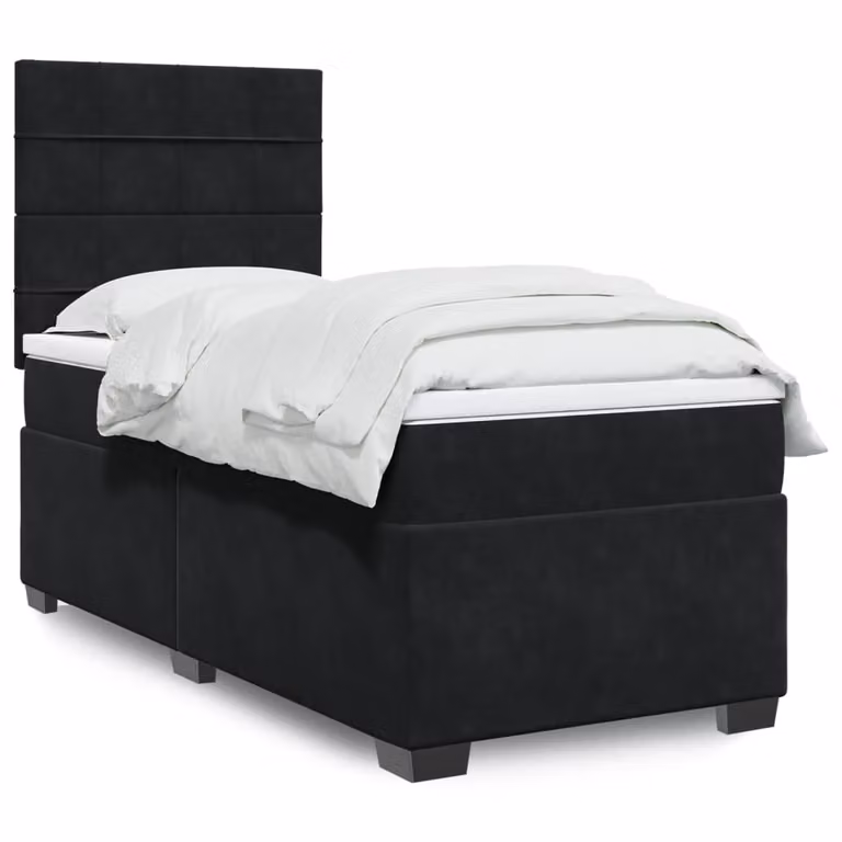 vidaXL Giroletto a Molle con Materasso Ibrido in Velluto Nero L 100 cm x P 200 cm