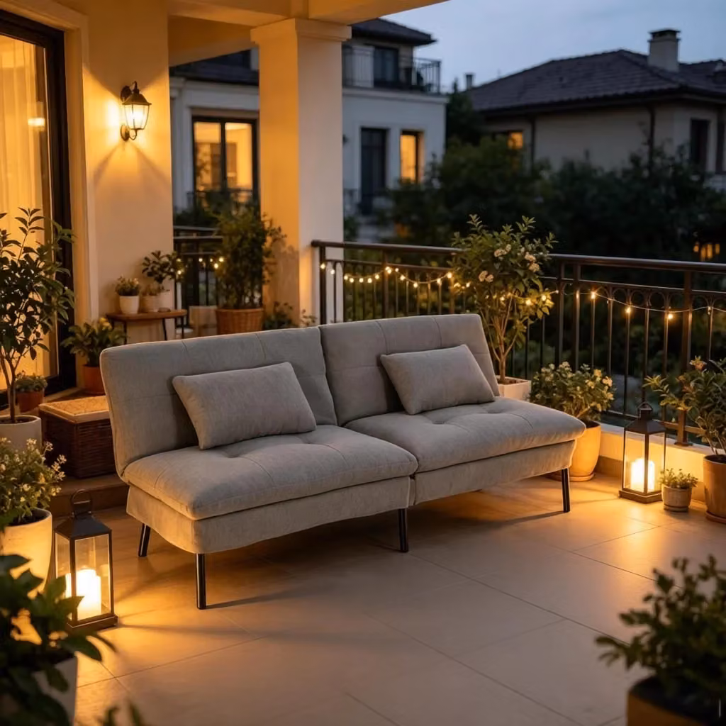 Divano letto WISHDOR a 2 posti moderno in tessuto grigio con schienale regolabile e struttura in metallo, L: 176 cm, P: 84 cm, H: 64 cm – 2