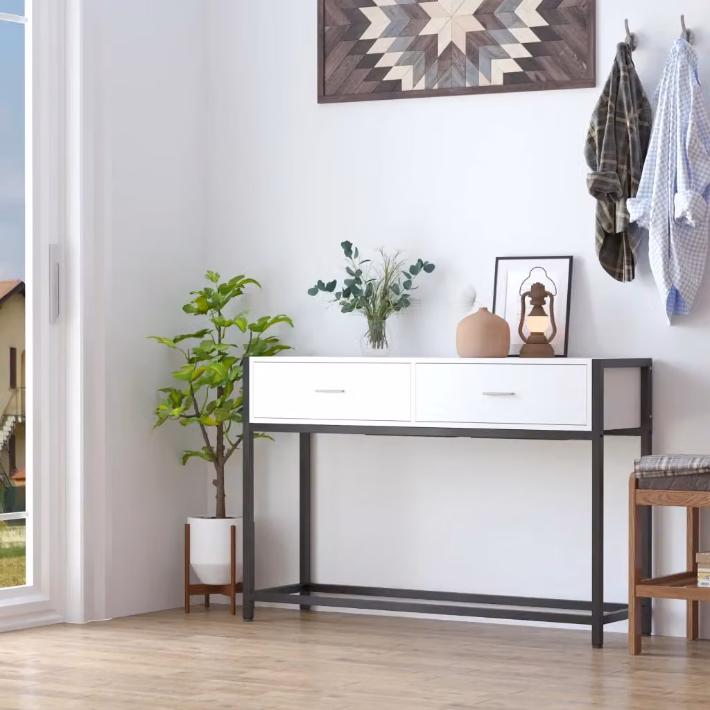Consolle da ingresso Xylo con 2 cassetti Bianco e Nero L: 120 cm, P: 34 cm, H: 81 cm – 2