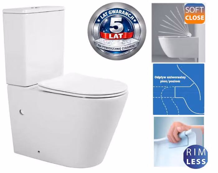 Domotechnika | WC compatto - 815 x 385 x 630 mm - Senza brida - Chiusura ammortizzata - Sedile WC in Duroplast