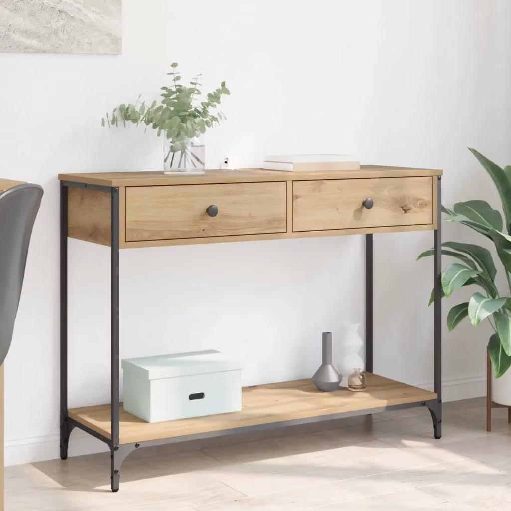 Tavolo Consolle d'Ingresso Design In in Rovere e Metallo, Stile Industrial, L/P/H: 100 x 34,5 x 75 cm – 2