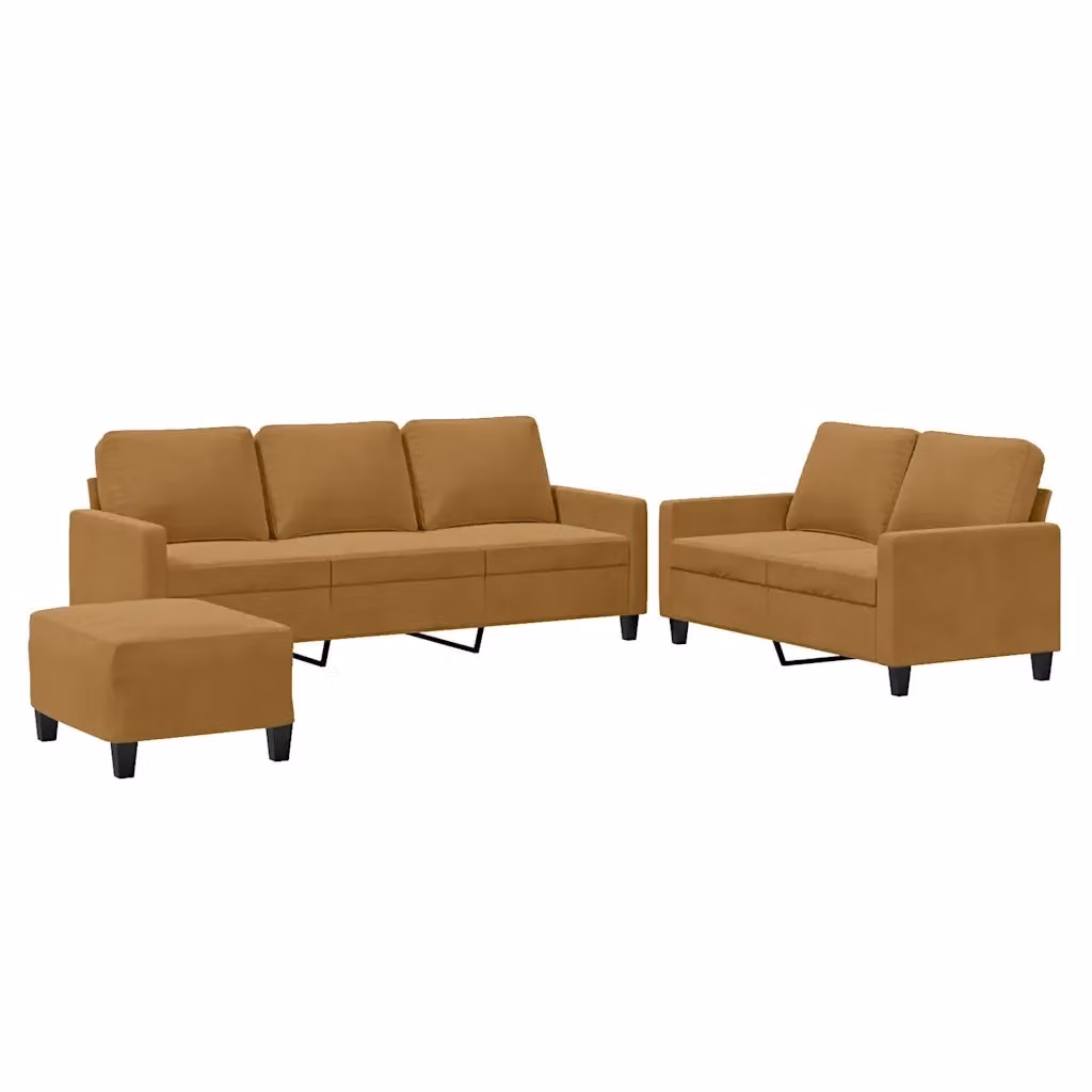 vidaXL Set di Divani Moderno in Velluto Marrone con Cuscini e Pouf – 2