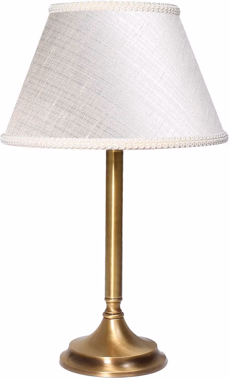 Lampada da tavolo in vero tessuto di ottone E14 rotonda D: 20,5 cm 32,5 cm di altezza in bronzo chiaro bianco lucido rustico
