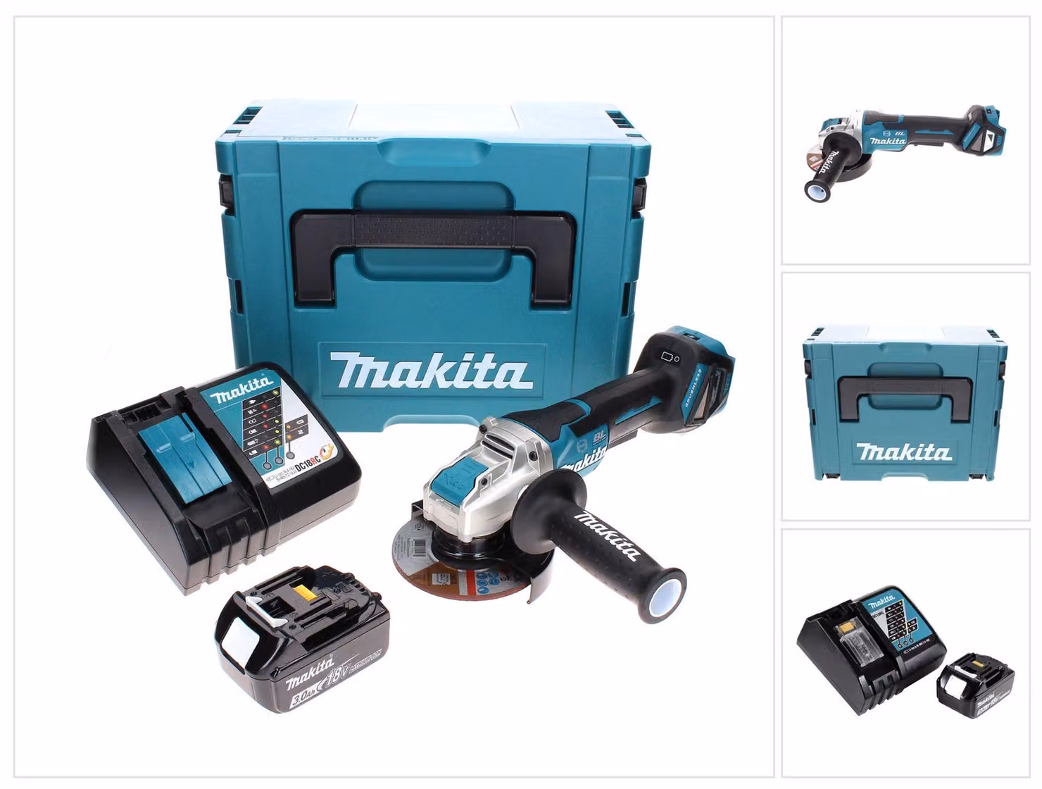 Smerigliatrice angolare a batteria Makita DGA 519 RF1J 18 V 125 mm Brushless X-Lock + 1x batteria da 3,0 Ah + caricabatterie + Makpac