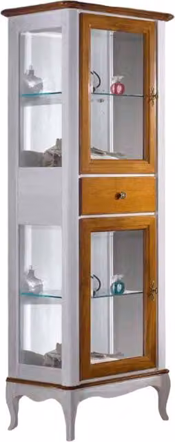 Vetrina classica provenzale in legno con ante in vetro e cassetto Mobili 2G L/P/H: 61 x 42 x 180 cm
