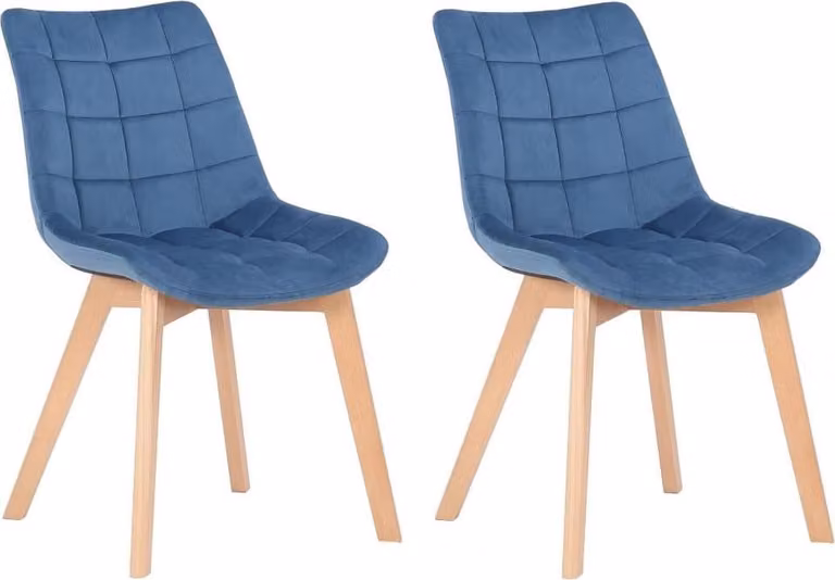 set di 2 sedie da pranzo in velluto - sedie da cucina - imbottitura confortevole | colore: blu