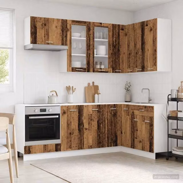 Unità cucina moderna vidaXL LYON in legno marrone con ante in vetro e 8 pezzi