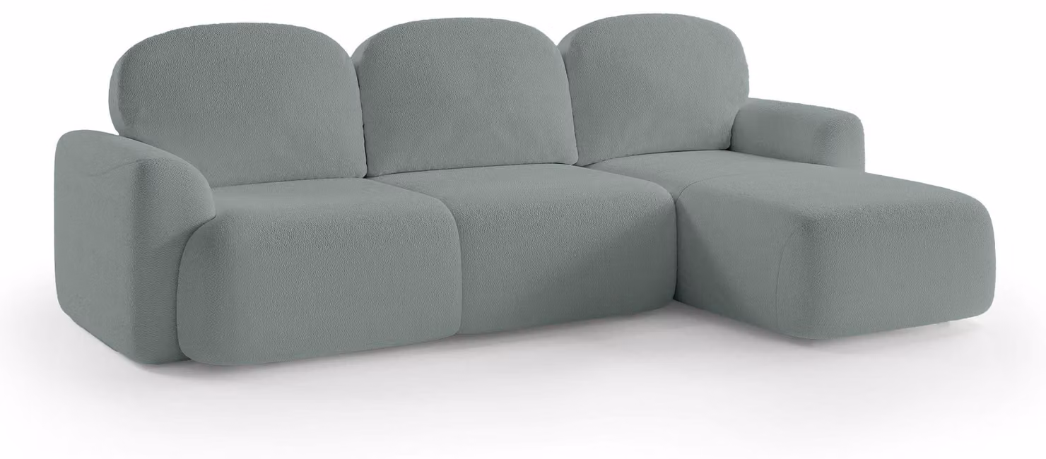 Divano angolare con funzione letto, modello Bulu, lato destro, colore Ozeannebel