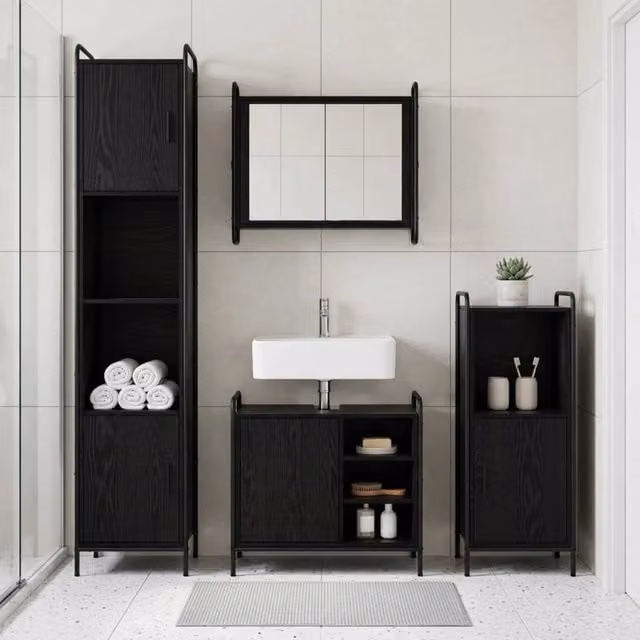 Set di Armadi da Bagno 2 pz Rovere Nero 65,5 x 34 x 61 cm 3444483