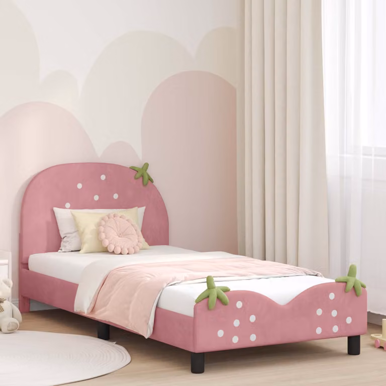 Struttura letto per bambini vidaXL in velluto rosa con testata, L/P/H: 190 x 90 x 85 cm