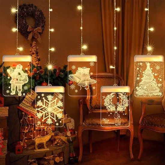 Tenda luminosa natalizia con 54 LED e pendenti 3D, luce bianca calda