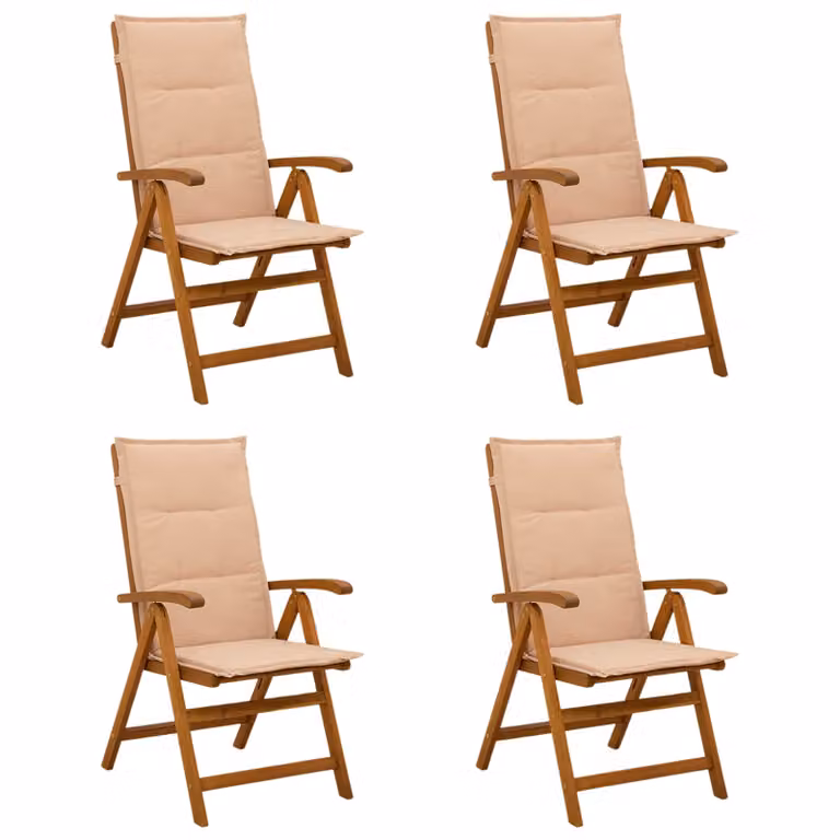 Set di 4 sedie da giardino reclinabili vidaXL in legno di acacia naturale con cuscini beige e braccioli