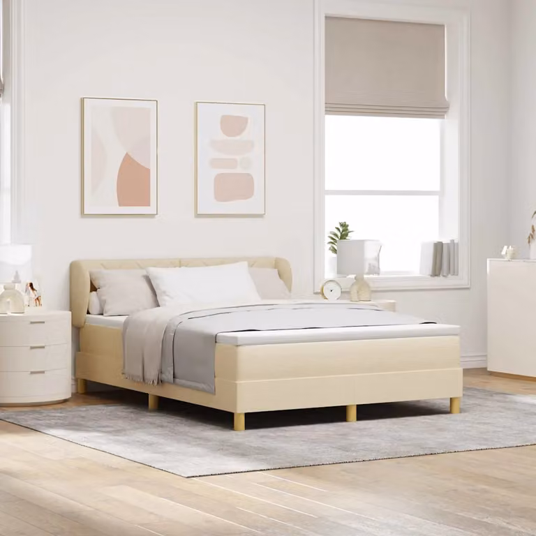 vidaXL Letto a molle con testiera in tessuto beige L: 140 cm, P: 190 cm