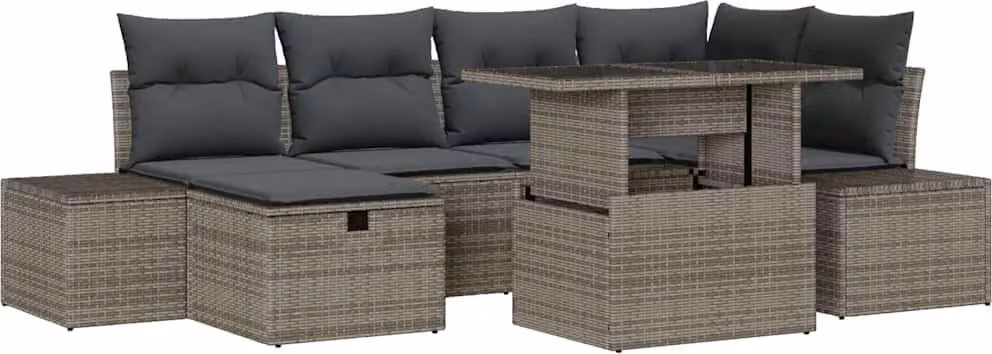Set Divano da Giardino 7 pcs Grigio polyrattan