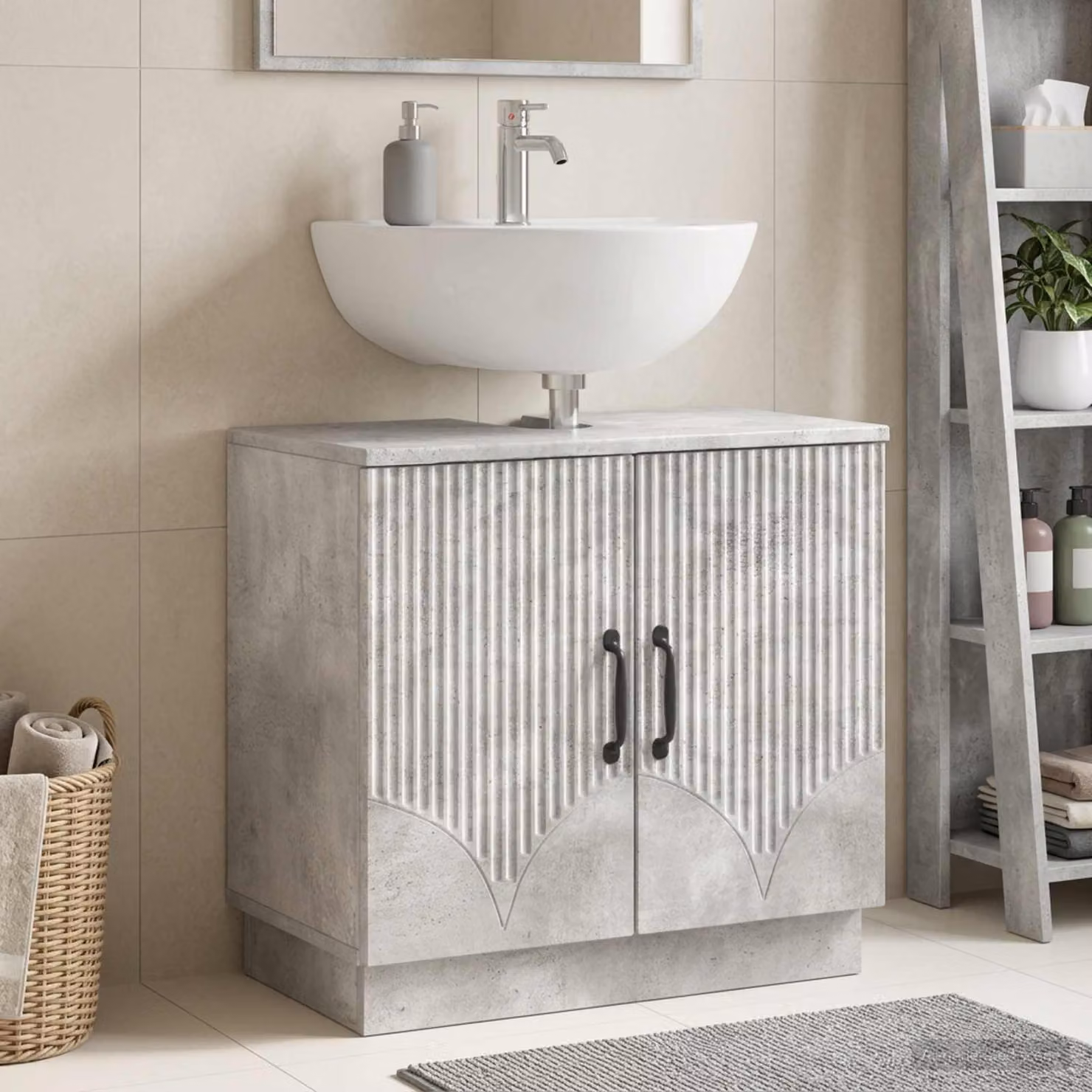Armadio per lavabo da bagno vidaXL HOORN moderno in MDF e metallo Grigio e Nero