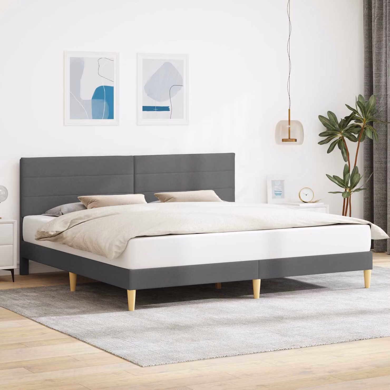 Struttura del letto moderna vidaXL in tessuto grigio con legno composito L: 187 cm, P: 215 cm, H: 96 cm