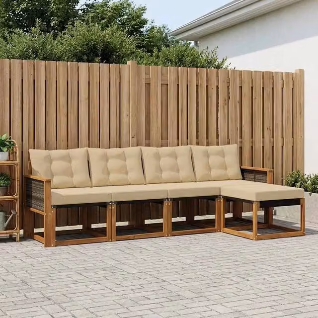 Set di divani da esterno 5 pz Naturale e Beige 3381885