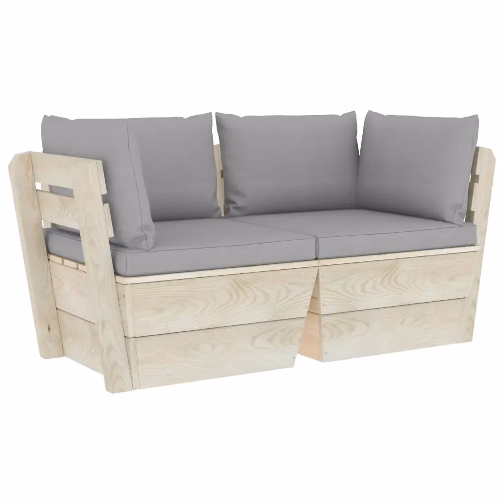 vidaXL Divano da Giardino a L in Legno di Pino con Cuscini Grigi – 2