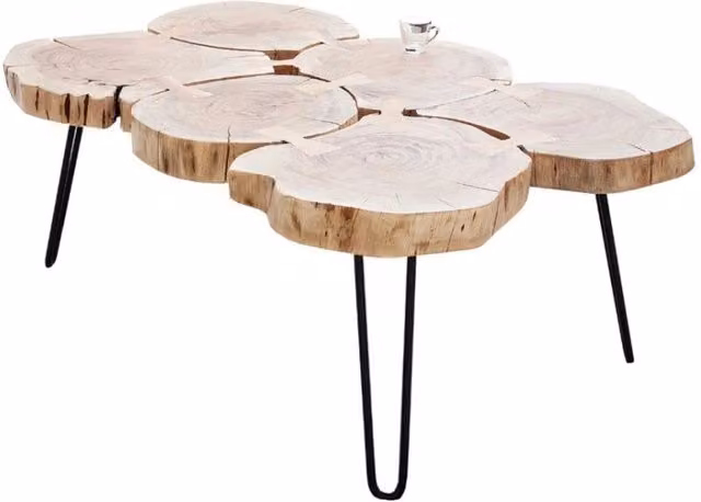 Tavolino rettangolare NOMA in legno di acacia e metallo marrone con bordo live edge L: 110 cm, P: 40 cm, H: 40 cm – 1