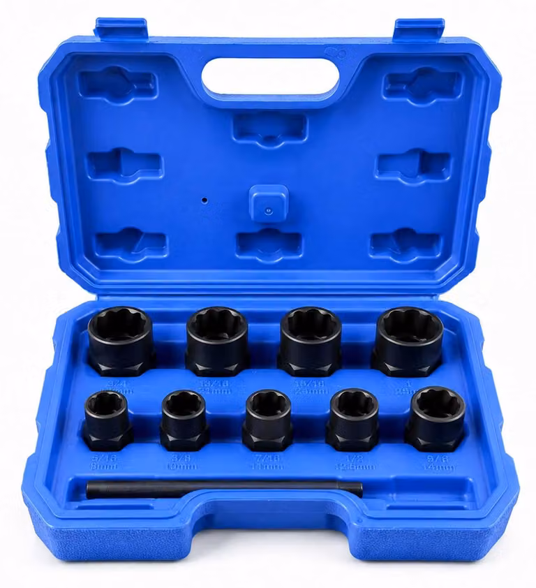 Set-kit bussole elicoidali per rimozione viti e bulloni danneggiati, 9-19 mm, 11 pezzi Gebo Tools