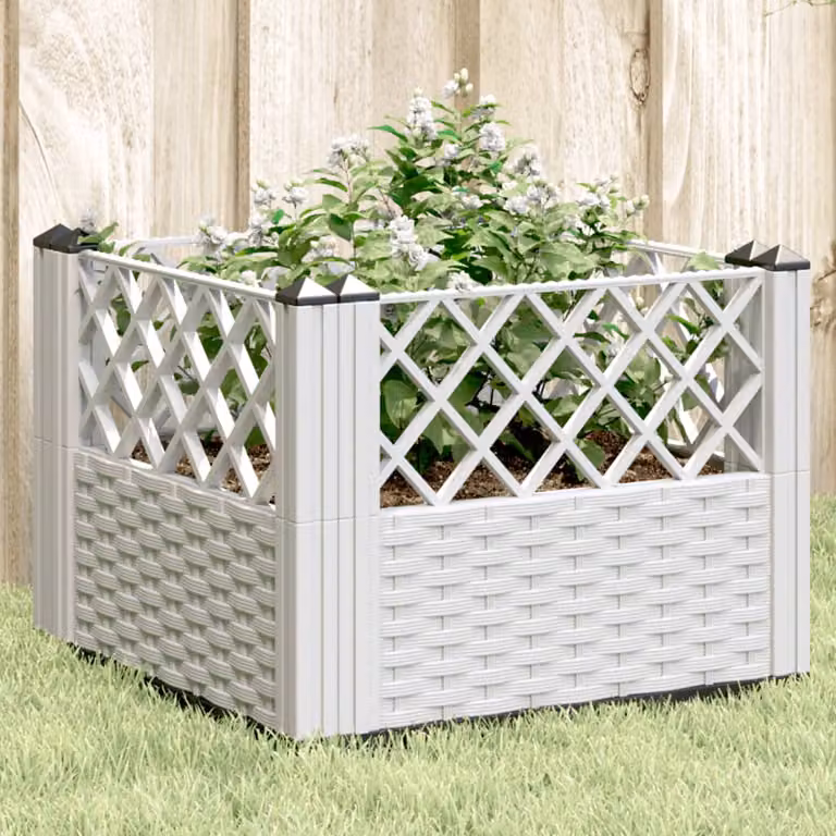 Fioriera da giardino con picchetti vidaXL in plastica bianca L/P/H: 43,5 x 43,5 x 43,5 cm