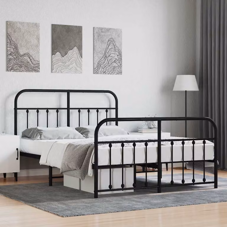 vidaXL Giroletto in metallo nero con testiera e pediera L/P/H: 140 x 200 x 146 cm