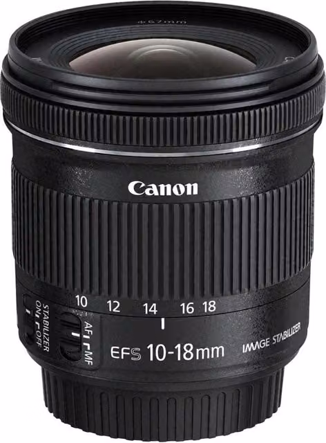 Obiettivo ultra-ampio Canon EF-S 10-18mm f/4.5-5.6 IS STM nero con paraluce EW-73C e panno per la pulizia