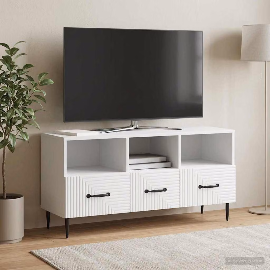 Mobile TV moderno vidaXL Bianco in legno ingegnerizzato e metallo L/P/H: 102 x 34,5 x 50 cm