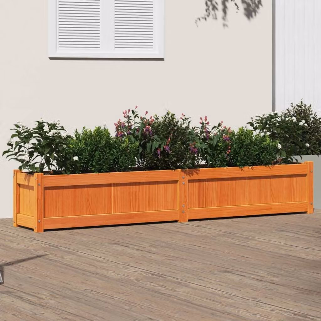Fioriera da giardino vidaXL in legno di pino massello, colore marrone, L: 180 cm, P: 31 cm, H: 31 cm