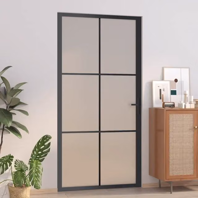 Porta Interna Scorrevole vidaXL in Vetro Trasparente e Alluminio Nero Opaco L: 102,5 cm, H: 201,5 cm – 1