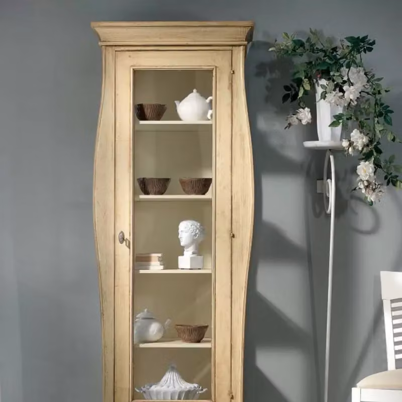 Vetrina a 1 porta Mobili 2G in legno laccato avorio patinato con ante in vetro, stile shabby chic, L: 71 cm, P: 48 cm, H: 204 cm – 3