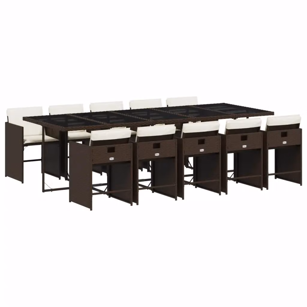 vidaXL Set da Pranzo da Giardino 11 pz in Polyrattan Marrone con Cuscini e Tavolo in Vetro – 2