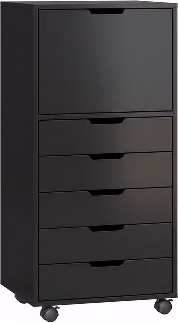 Mobile Archivio Stampante HOMCOM con 5 Cassetti e Ruote, Nero