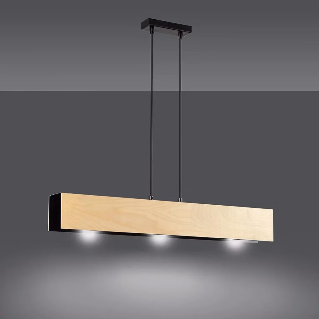 Lampadario a sospensione Luceart-Classic con 3 luci, design scandinavo rettangolare in metallo nero e legno naturale – 2