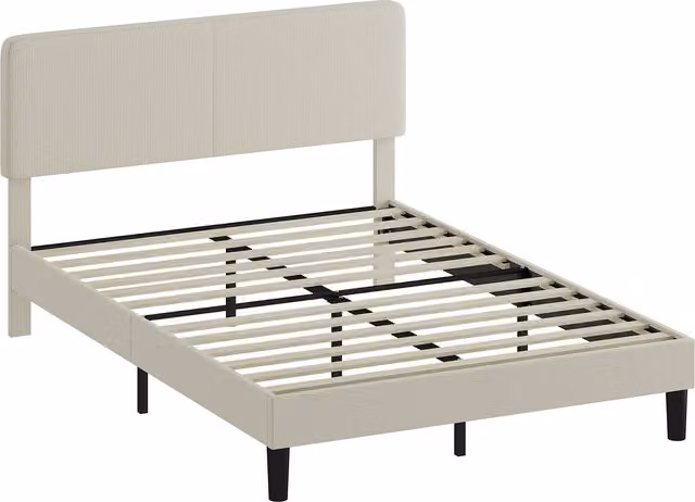 Struttura Letto HOMCOM con Testiera Imbottita Regolabile in Altezza e Doghe in Legno, Velluto a Coste, Grigio, L/P: 140 x 200 cm