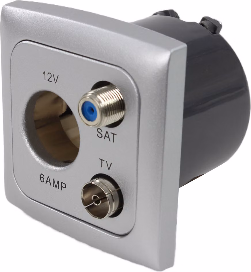 C-Line Presto Inprojal CBE Presa di corrente 12 volt TV satellitare + cornice + presa iso argento