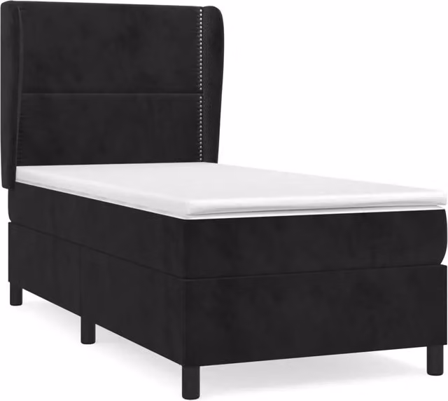 Letto singolo | Letto per adulti | Giroletto a Molle con Materasso Nero 90x200 cm in Velluto