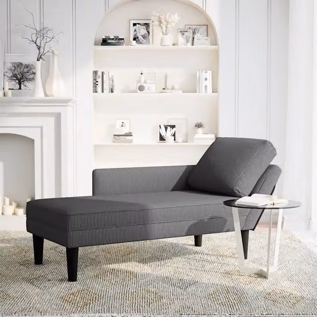 Sdraio con Cuscino Destro in Velluto a Coste Grigio Scuro CFW4301485